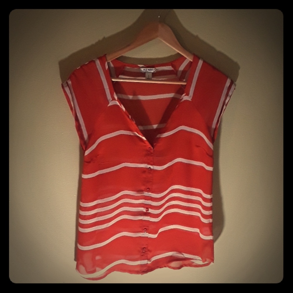 OLD NAVY POPOVER BLOUSE STRIPPED BLOUSE ORANGE